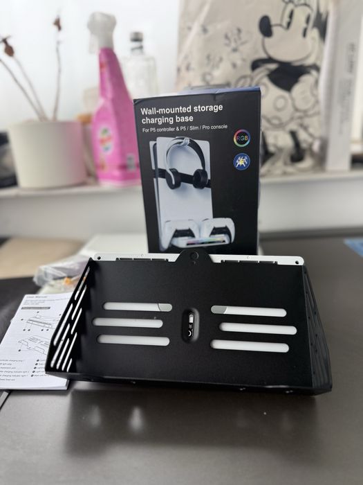 Kit suport perete pentru PS5 Slim,Pro/Incarcator Dual,Iluminare RGB