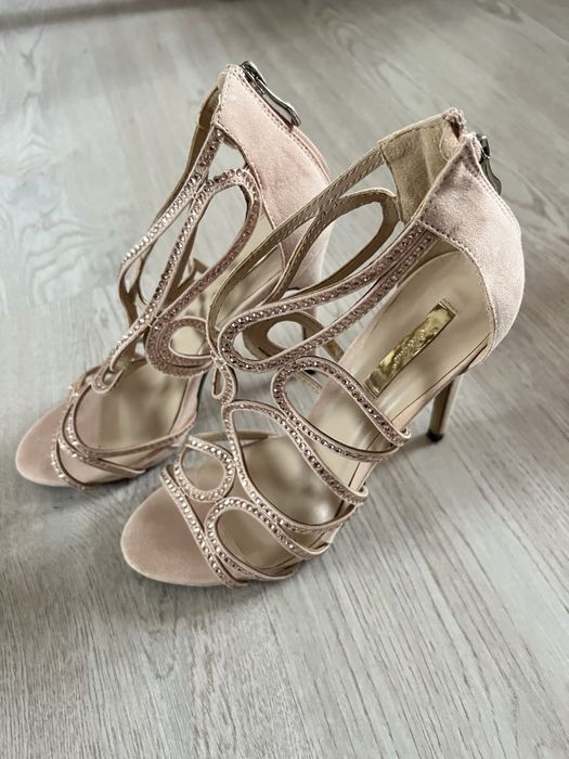 Дамски официални токчета с камъни - розови, елегантни, размер 38