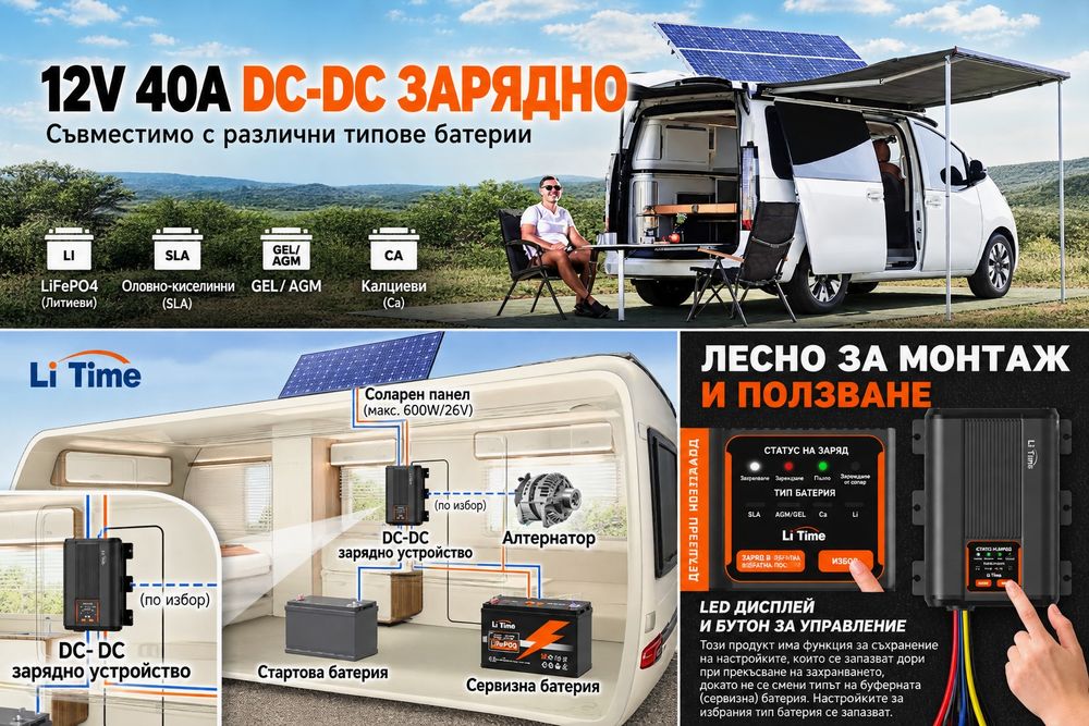 DC DC + MPPT 40А комбинирано зарядно за кемпер