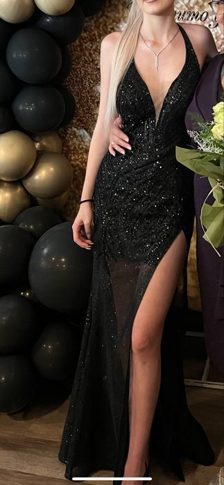 Бална рокля, черна, блестяща