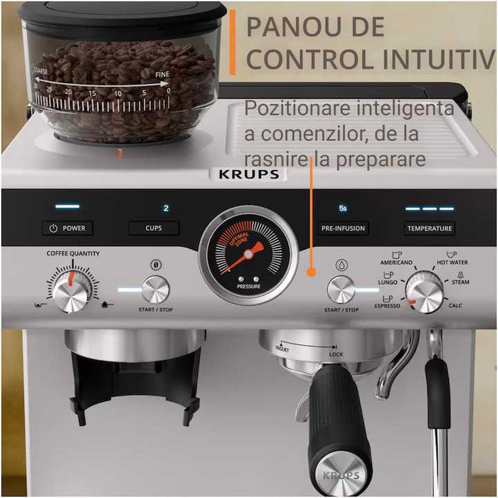 Espressor manual Krups Precision XP801T10, 15 bari, 30 trepte rasnire