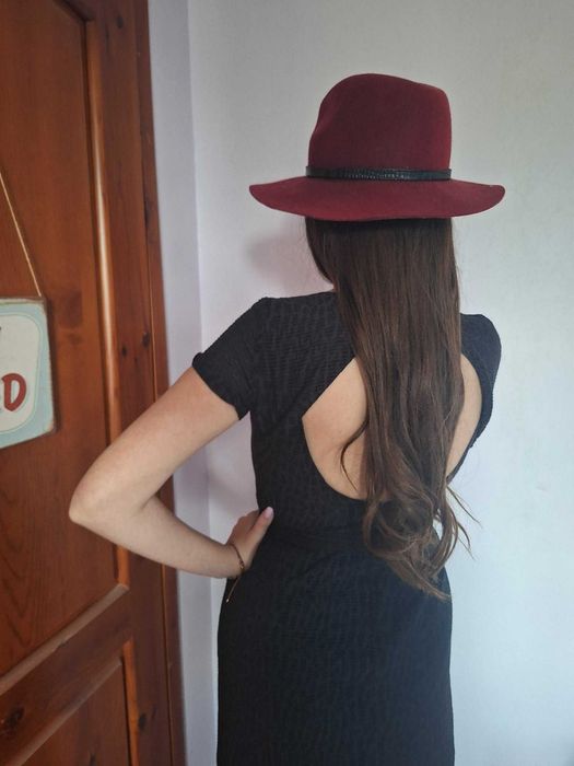 Тъмносиня рокля от жакард Sessùn + Подарък - Размер S