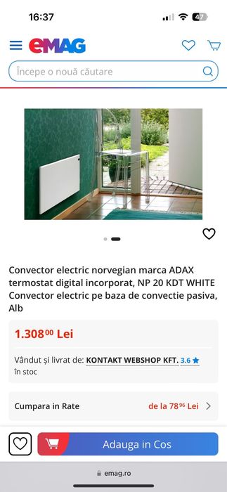 Convector electric Norvegian ADAX cu termostat, afisaj digital. 2000 W