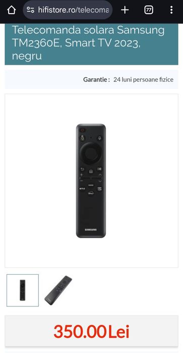 Telecomanda solara Samsung TM2360E, Smart TV, negru