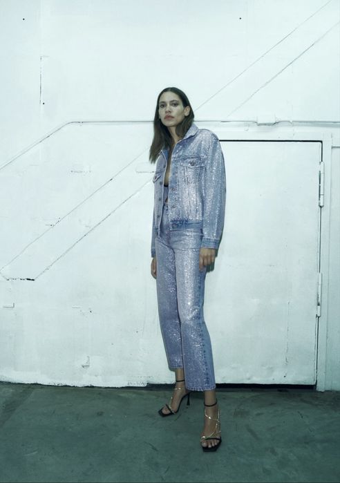 ZARA rhinestone denim дънково яке с камъни ново