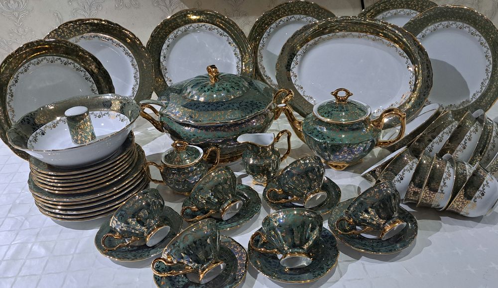 Чехословакия оргинал чайно_столовый сервиз "Хамелион"перламутр на 6