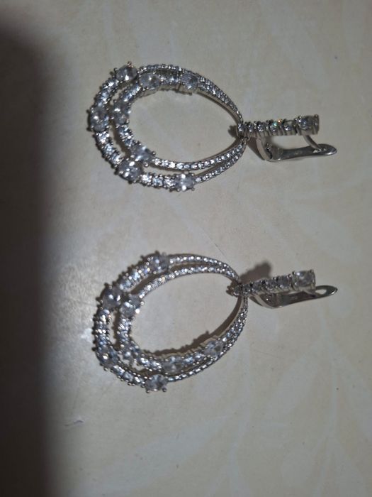 Серьги конго серебро(925) с фианитами