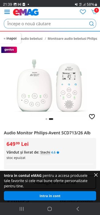 Monitor audio pentru bebeluși Philips Avent, alb