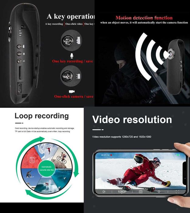 Camera hd 1080p cam  motocicletă bicicletă detectare mișcare Noua!