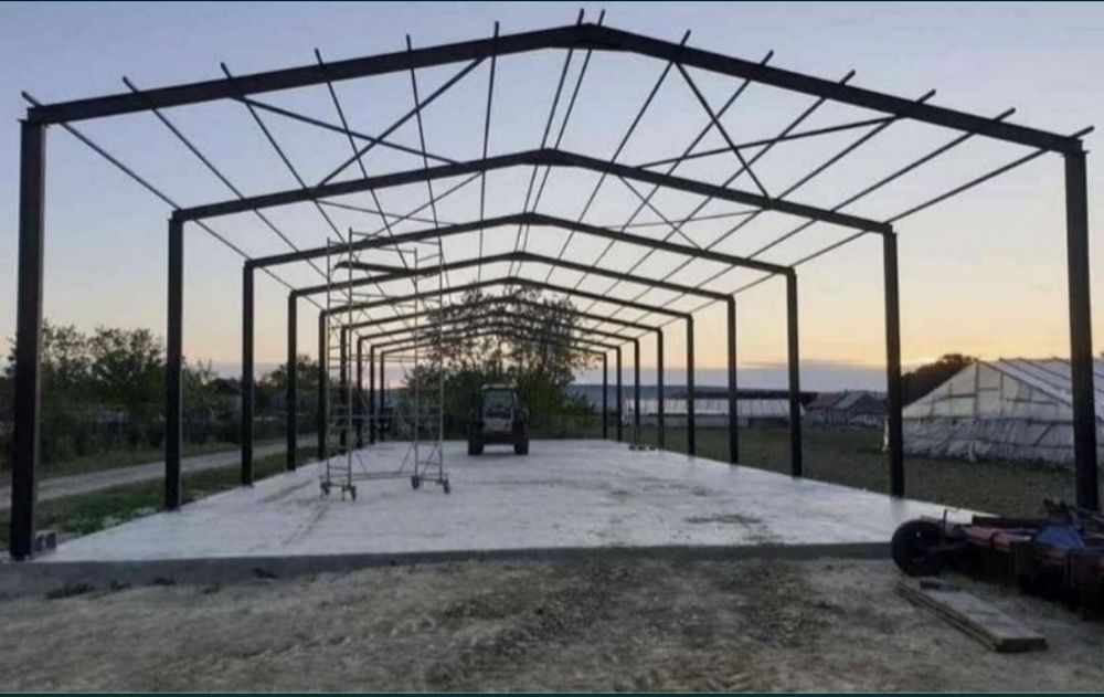 Vand hala pe structura metalica destinata pentru servicie auto,state