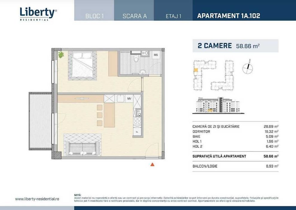 Apartament 2 camere 59 mp | Liberty Residential | Parcare subterană | Finisat