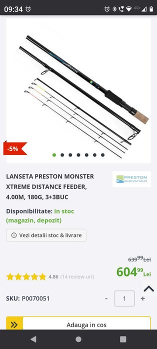 Lanseta Preston Monster Xtreme Distance Feeder, 4m , 180g, 3+3buc