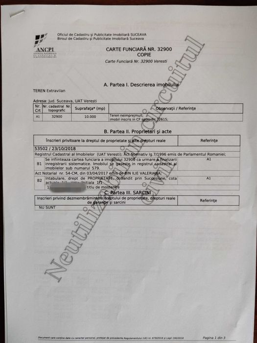 Teren Agricol 1.14 Ha (114 ari) în Verești, Suceava - Intabulat