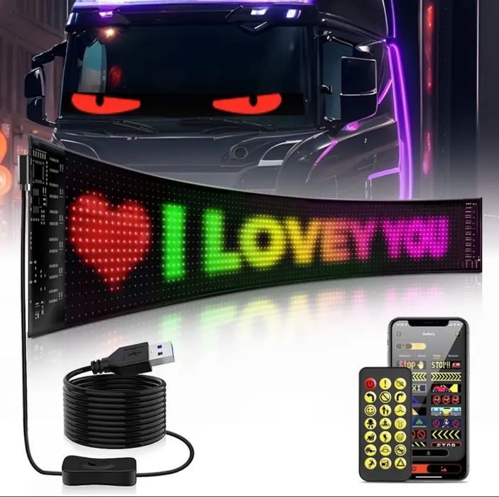 Panou afisaj LED matrix flexibil 19.2 cm x1.33 metri Ochi Camion devil