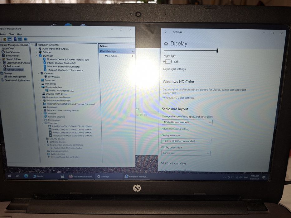 HP 250 g5, display Full HD, Intel i3  gen.5, 8 gb ram, Bluetooth,  500 gb