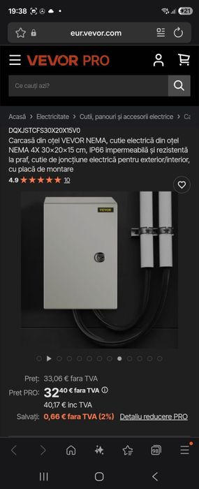 Carcasă din otel VEVOR  Nema 4X  30×20×15cm. IP 66 impermeabila