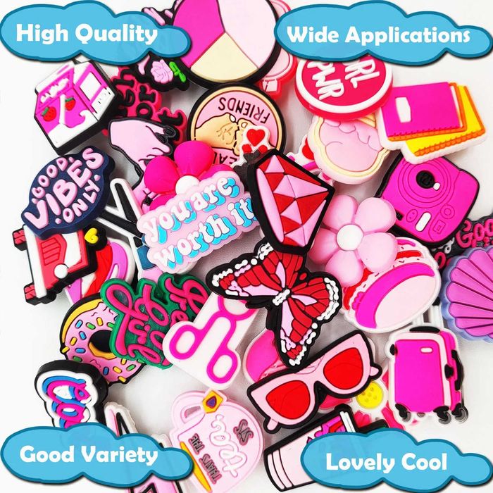 Set 30 Pini Roz Accesorii pentru Crocs Saboti Jibbitz Pentru Fetite