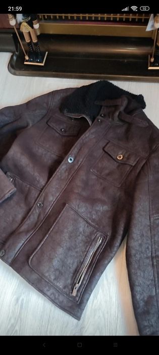 Geacă piele întoarsă maro căptușită, Men Okay bestsellers, XL