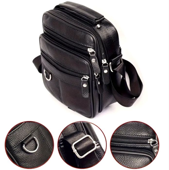 Мъжка функционална чанта с дръжка /Черна естествена кожа -10% Промоция