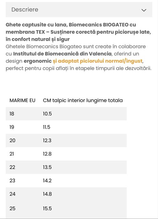 Biomecanics - ghete, masura 21