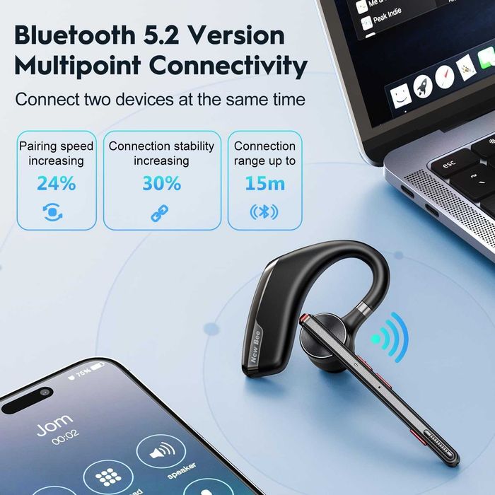 Бизнес Bluetooth слушалка New bee M50 – Шумопотискане, Bluetooth 5.2