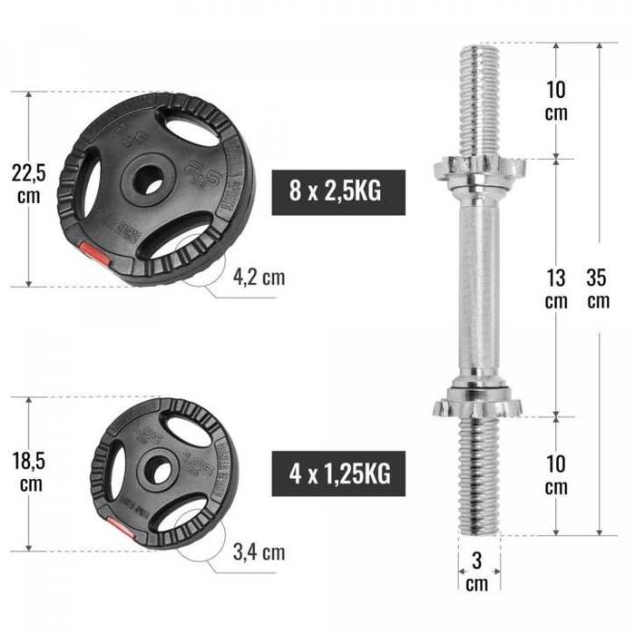 Set gantere reglabile din ciment cu discuri cu prindere 30KG