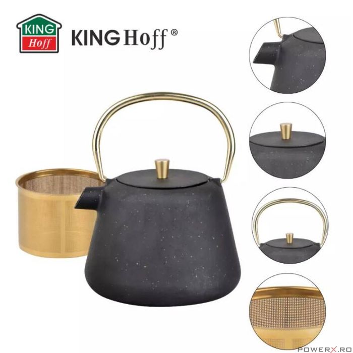 Ceainic din fonta cu strecuratoare, interior emailat, 1l, negru cu