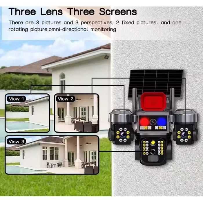 Соларна охранителна Wi-Fi камера с 3 обектива и аларма Sunvision –16MP