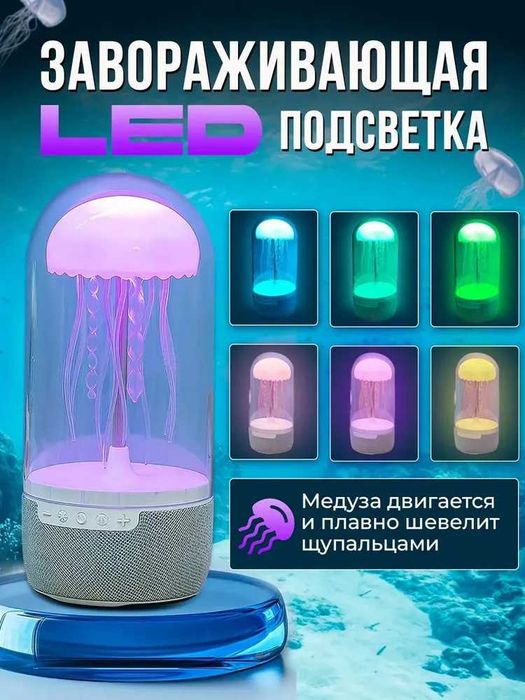 Умная колонка-светильник “Медуза”, Bluetooth, ночник-лампа, проектор