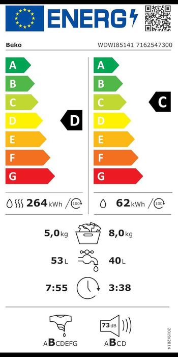 Пералня със сушилня BEKO WDW85141 8/5кг за вграждане