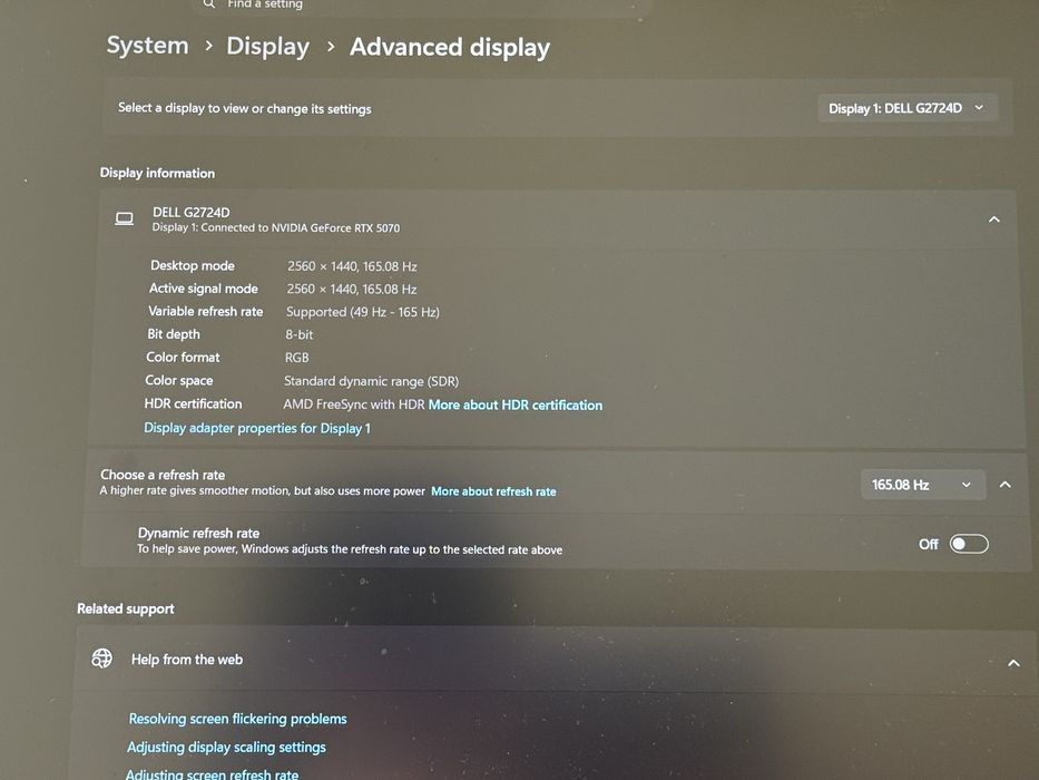 Dell G2724D 27 inch 1440p 165Hz G-Sync