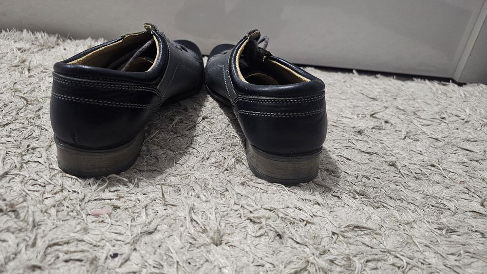 Pantofi office de piele, albastru cu șireturi, nr 37