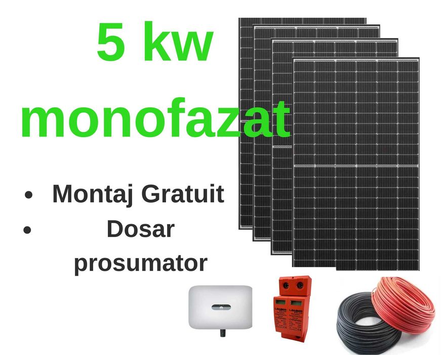 Sistem complet fotovoltaic 5 kw monofazat cu montaj inclus