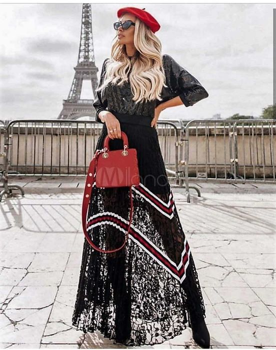 Дълга дантелена пола с ластик в талията