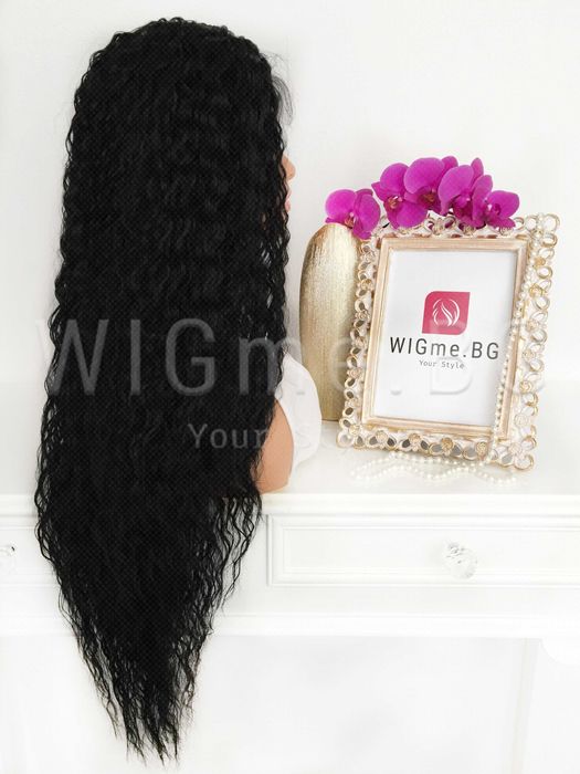 Дълга черна лейс фронт перука Елда