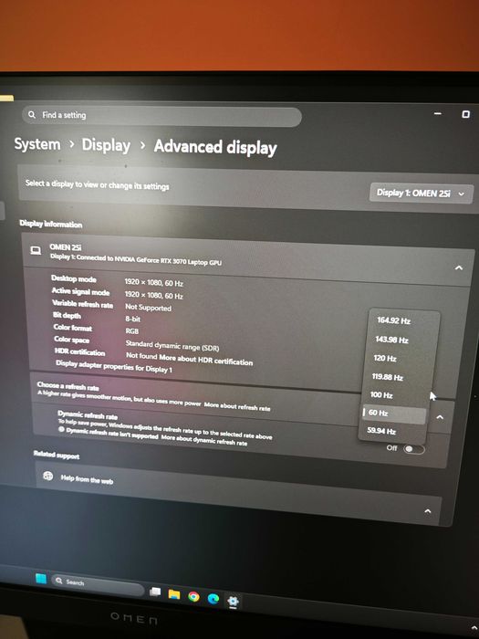 Геймърски монитор HP Omen 25i (165Hz, IPS, HDR) – Пълен комплект