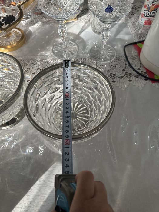 Хрусталь салатник с ободком металлическим