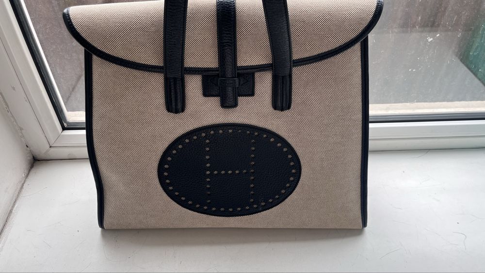 Винтажная Сумка в стиле Hermès Feudou (Канва/Кожа)