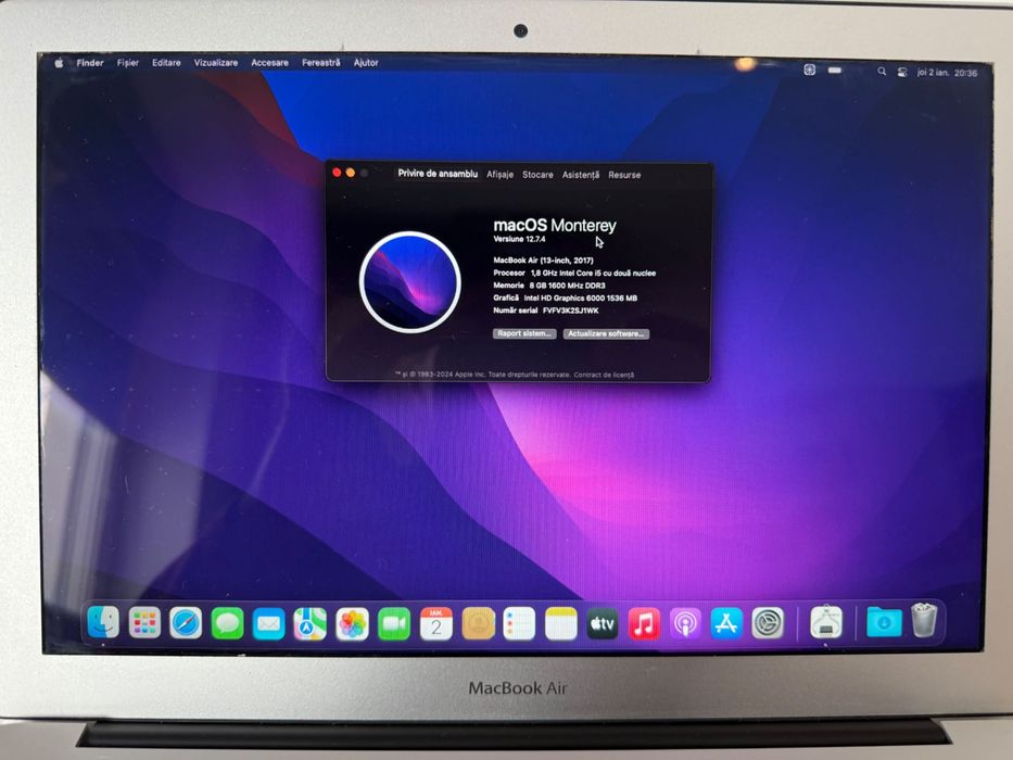 Macbook air 2017 (A1466), baterie noua, macOS Monterey, stare buna