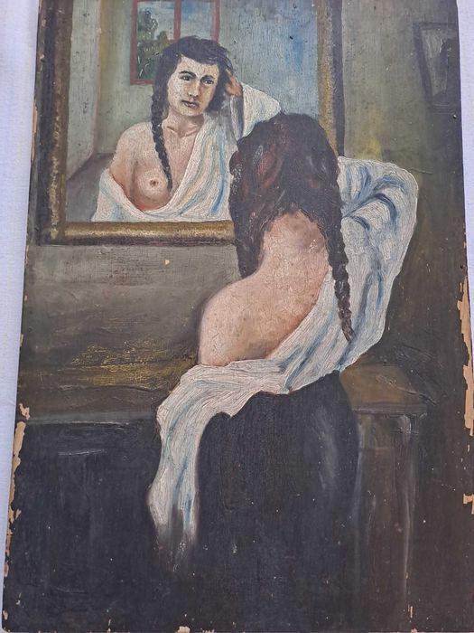 tablou vechi pictura pe lemn 50/35 cm