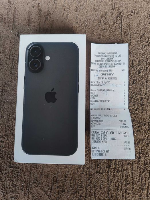 Запечатан Iphone 16 128 Gb Black 24 месеца гаранция Технополис