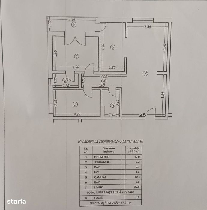 Apartament 3 camere, balcon, curte împrejmuită