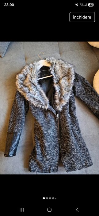Paltonas cu blana si piele maneci