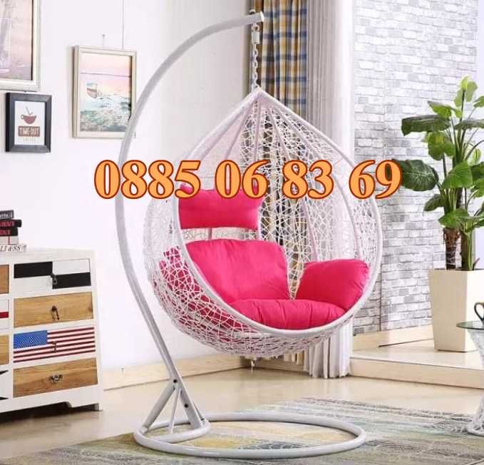 Градинска люлка тип гнездо, люлка гнездо, кафява с кафяви възглавници