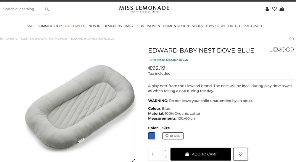 Saltea baby nest bebelusi Liewood 100 x 60 cm