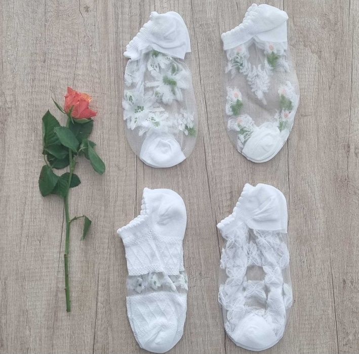 4 бр. нежни прозрачни чорапки с цветя, one size