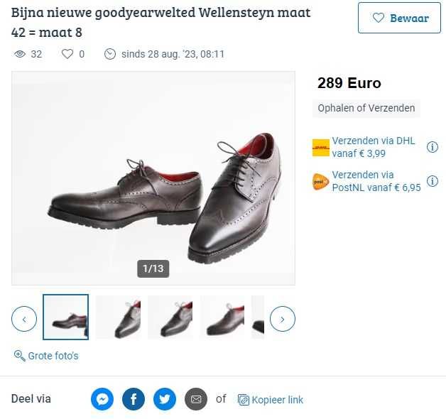 Pantofi derby brogue 43 43.5 premium Wellensteyn piele naturala maro