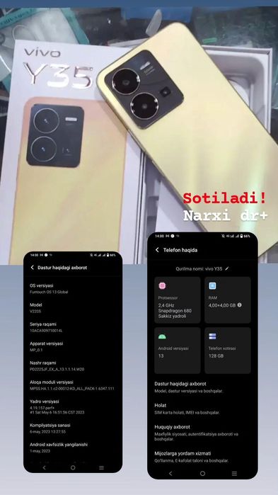 Vivo Y 35 Srochna sotiladi!