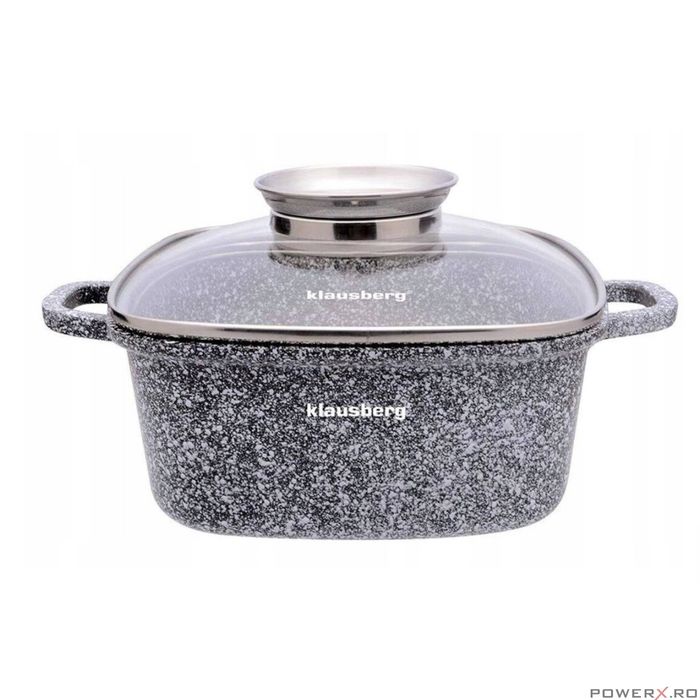 Vas pentru cuptor termorezistent, strat antiaderent marmura, cu capac,