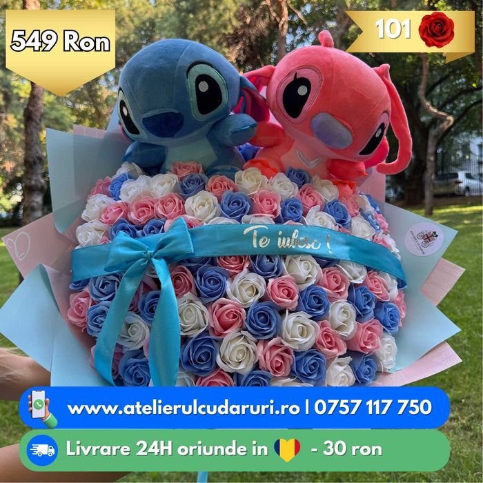 Buchete Trandafiri Sapun / Sclipici , Stitch | Livrare oriunde